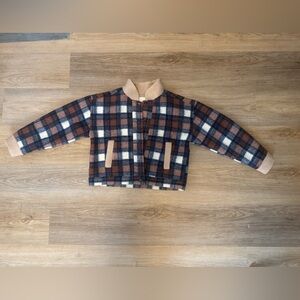 Cozy Plaid Teddy Jacket - Brown and Cream